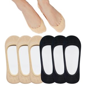 Invisible D-Cup Women's Socks (3 Black, 3 Nude Mixed, Size M6)