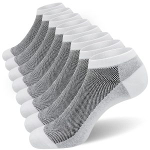030 Semi-Mesh Men's Loafer Socks (Mesh Panel, White Base with Black Mesh, Single Pair, Size M8)