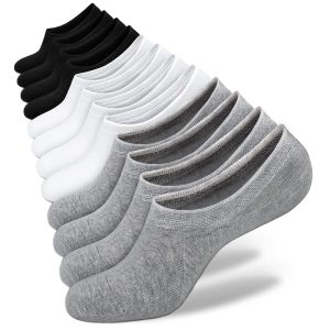 Semi-Invisible C-Shaped Women's Socks (Solid Colors: 2 Black, 2 White, 2 Light Gray Mixed, Size 6)