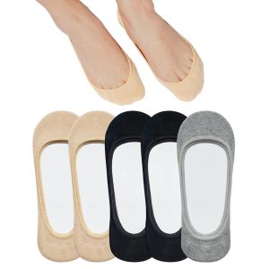 Invisible D-Collar Women's Socks (2 Black, 2 Nude, 1 Gray Mix, Size 5)