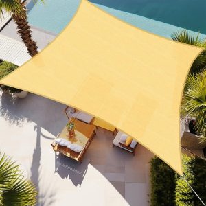 12' x 16' Sand Color Sun Shade Sail, 160 GSM, Seamless, Standard Configuration