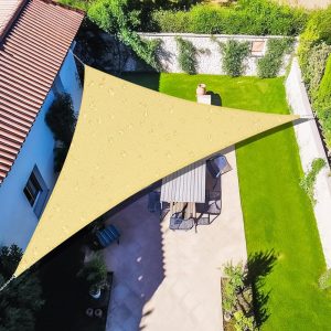 16' x 16' x 16' Sand Color Waterproof Sun Shade Sail, 160g, Standard Seam Configuration