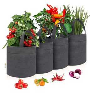 Plant Grow Bags, 2 Gallon, Dark Gray, 4-Pack