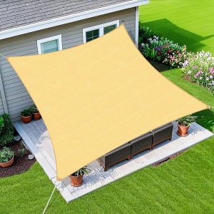 20' x 26' Sand-Colored Sun Shade Sail, 160g, Stitched Seams, 8M Quadrilateral Rigging, 304 Stainless Steel