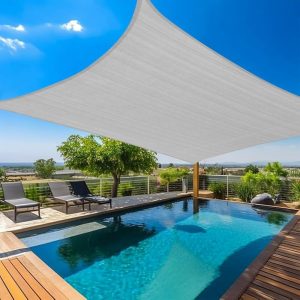 8' x 10' Light Gray Sun Shade Sail, 160 GSM, Seamless, Standard Configuration