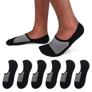 032 Semi-Mesh C-Port Loafers Men's Socks (Mesh Panel, Black Base with White Mesh, Single, Size M6)