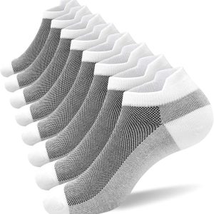 Semi-Mesh A-Cut Sports Socks (White Base with Black Mesh, Single Pair, Size L8)
