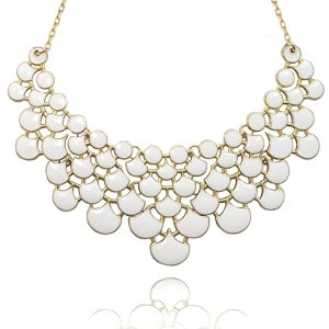 White Porcelain Pendant Necklace with Gold Plating