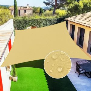 12' x 12' Sand Color Waterproof Sun Shade Sail, 160g, Standard Seam Configuration