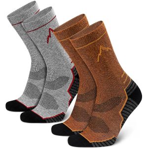 Mid-Calf Wool Socks for Men (Assorted Colors: Brown 1* Light Gray 1, 2-Pair Pack, Size 9-12)