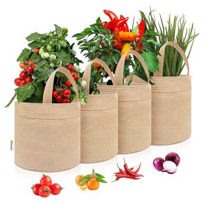 Plant Grow Bags, 10 Gallon, Sand Color, 4-Pack