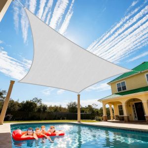 16' x 16' Light Gray Sun Shade Sail, 160 GSM, Seamless, Standard Configuration