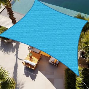10' x 10' Turquoise Mixed Color Sun Shade Sail, 160g, Seamless, Standard Configuration