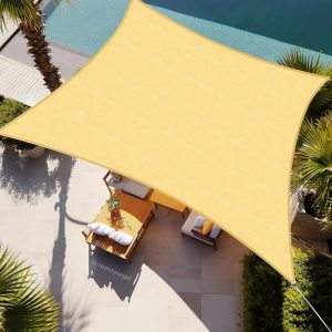 24' x 24' Sand-Colored Sun Shade Sail, 160g, Stitched Seams, 8M Quadrilateral Rigging, 304 Stainless Steel