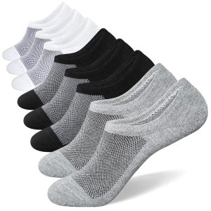 029 Semi-Mesh Men's Socks, B Opening (Assorted: 3 White with Black Mesh, 3 Black with White Mesh, 2 Gray with Black Mesh, Size M8)