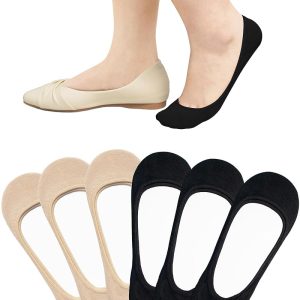 062 Invisible D-Cup Women's Socks (3 Black, 3 Nude Mixed, Size 6)
