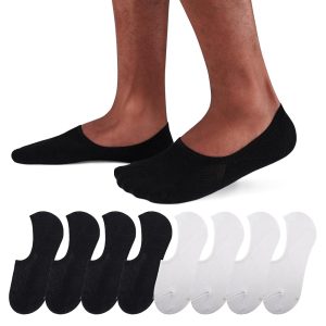 Semi-Mesh C-Gusset Loafers Men's Socks (Solid Color, Black Base with Black Mesh + White Base with White Mesh Mix, Size M8)