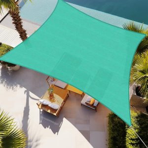 12' x 16' Solid Turquoise Sun Shade Sail, 160 GSM, Seamless, Standard Configuration