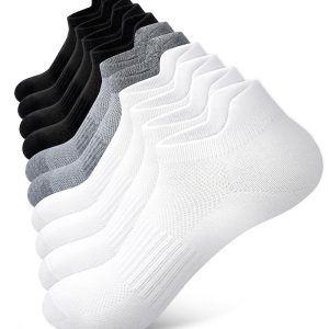Women's Sports Socks, No Terry Loop Sole, Solid Color (2 Black, 2 White, 1 Gray Mixed, 5 Pairs)
