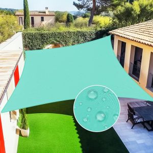 12' x 12' Turquoise Solid Color Waterproof Sun Shade Sail, 160g, Standard Seam Configuration
