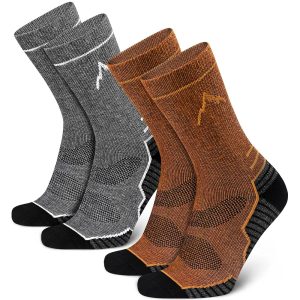 Mid-Calf Wool Socks for Men (Assorted Colors: Brown 1 Pair, Dark Gray 1 Pair, 2-Pair Pack, Sizes 9-12)