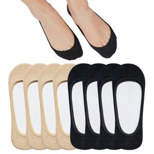 Invisible D-Collar Women's Socks (4 Black, 4 Nude, Mixed, Size 8)