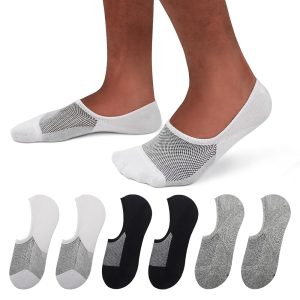 Semi-Mesh Loafers Men's Socks with Cuff (Mixed: White Base Black Mesh, Black Base White Mesh, Gray Base Black Mesh, Size M6)