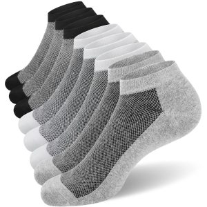 Men's Low-Cut Socks, 030 Semi-Mesh, A-Shaped Opening (Assorted: 3 White with Black Mesh, 3 Black with White Mesh, 2 Gray with Black Mesh, Size L8)