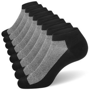 Men's Low-Cut Socks, Semi-Mesh, A-Shaped Opening, Black with White Mesh, Size L8