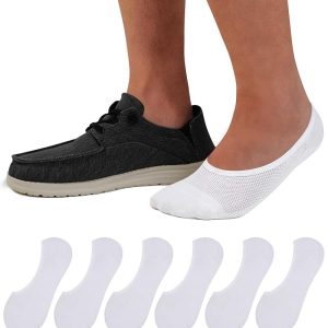 Semi-Mesh C-Cut Loafers Men's Socks (Solid Color, White Base with White Mesh, Single Pair, Size M6)