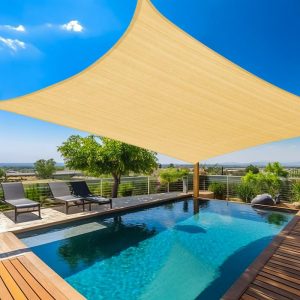13' x 20' Sand Color Sun Shade Sail, 160 GSM, Seamless, Standard Configuration