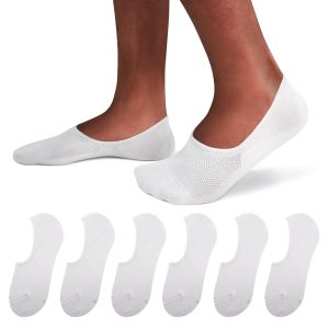 032 Semi-Mesh C-Port Loafers Men's Socks (Solid Color, White Base with White Mesh, Single Pair, Size M6)