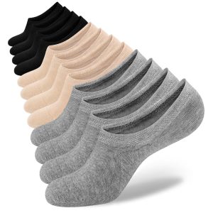Semi-Invisible C-Shaped Women's Socks (Solid Color, 3 Black & 3 Nude Mixed, Size M6)