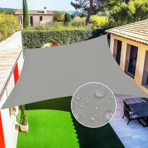 14' x 14' Light Gray Waterproof Sun Shade Sail, 160g, Standard Seam Configuration