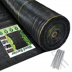 Black Weed Barrier Fabric, 8x100 FT, 90 GSM, 70% Recycled Material, Yellow Thread