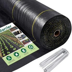 Black Weed Barrier Fabric, 4x100FT, 165g, 70% Recycled Material, Yellow Thread