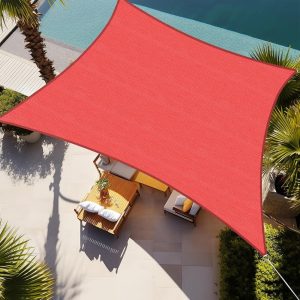 12' x 16' Large Red Sun Shade Sail, 160g, Seamless, Standard Configuration