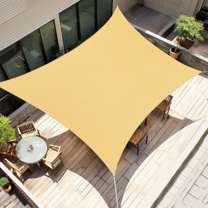 24′ x 24′ Sand-Colored Sun Shade Sail, 130g, Seamless, Standard Configuration