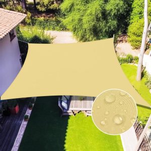 8' x 10' Sand-Colored Waterproof Sun Shade Sail, 160g, Standard Stitched