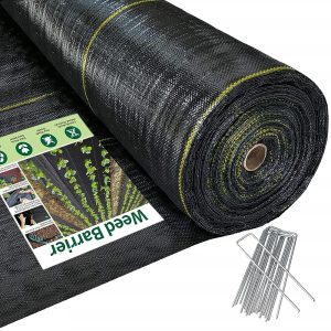 Black Weed Barrier Fabric, 3x300FT, 70gsm, 70% Recycled Material, Yellow Thread